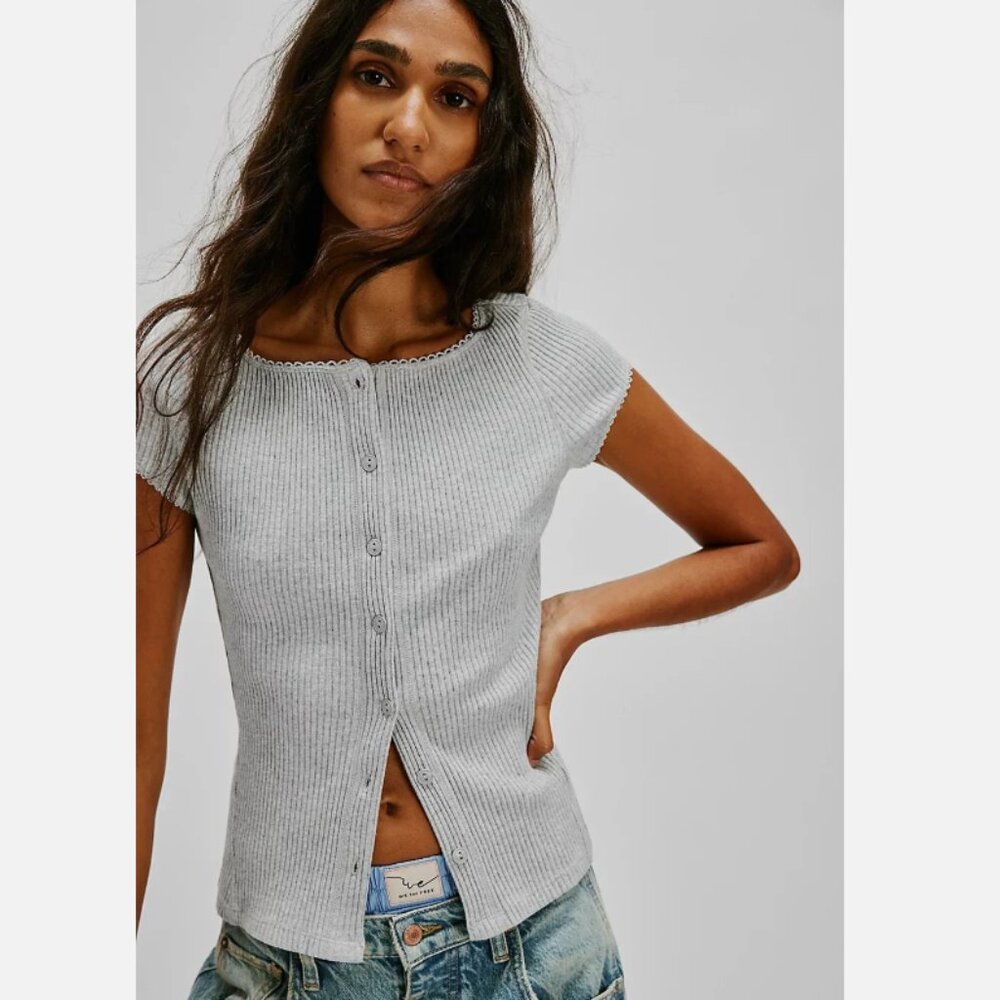 FREE PEOPLE Most Wanted Cardi GREY HEATHER TOP NWT INTIMATELY